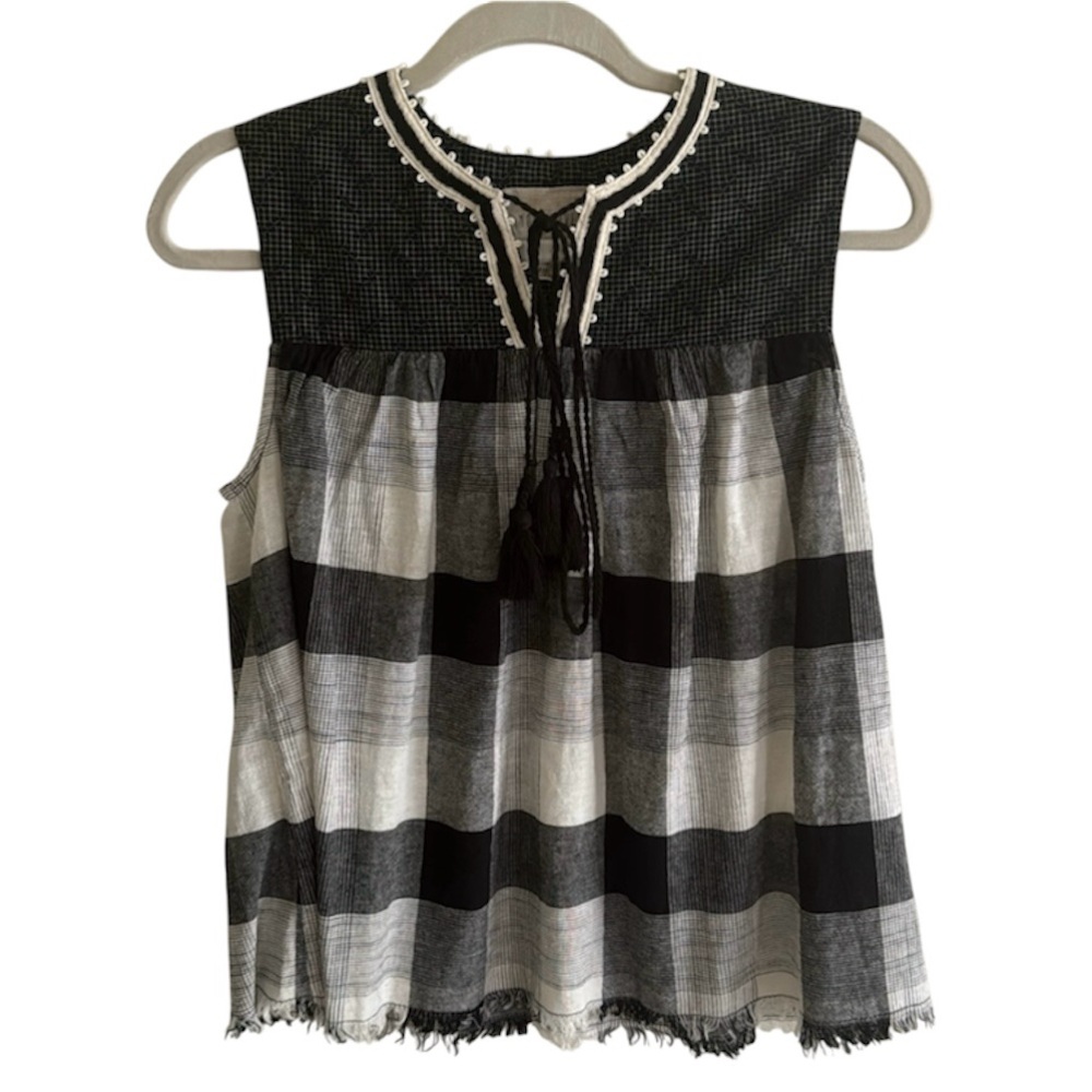Women's Teen's Moon River Black Cream Checkered Sleeveless Top